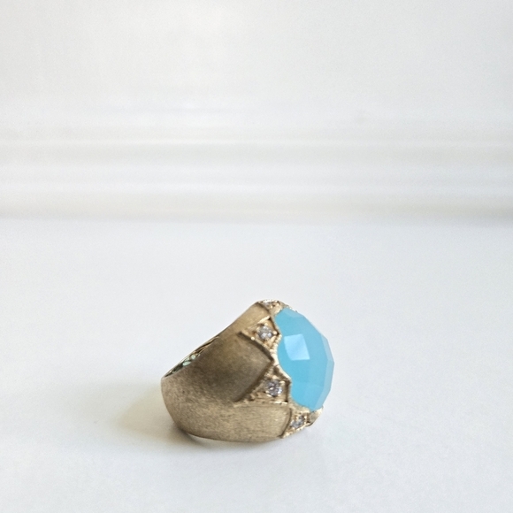 Rivka Friedman 18K Gold Clad Caribbean Blue Quartzite Bold Round Faceted Ring - Picture 10 of 12
